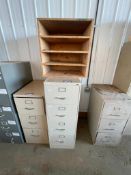 Lot of 4-Drawer Vertical Filing Cabinet w/ 25" X 23" X 27" Wooden Shelf