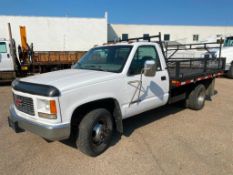 1997 GMC Sierra Reg Cab DRW, 10' Flat Deck, VIN#: 1GDJC34R9VF015442