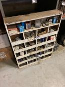 Wooden Parts Bin w/ Asst. Anchors, Couplers, etc.