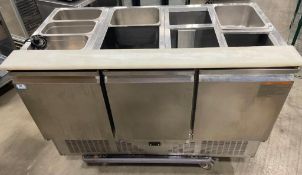 STAINLESS STEEL 3 DOOR REFRIGERATED PREP STATION W/ CUTTING BOARD