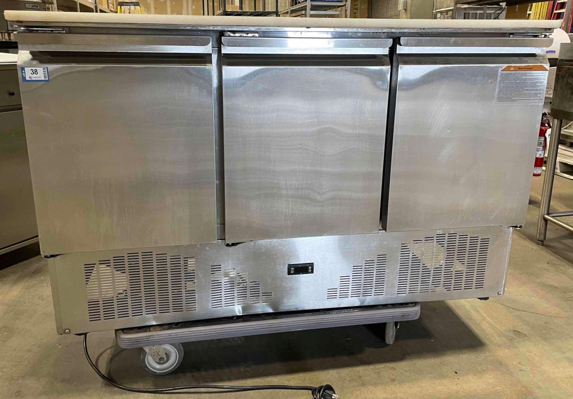 STAINLESS STEEL 3 DOOR REFRIGERATED PREP STATION W/ CUTTING BOARD - Image 2 of 9