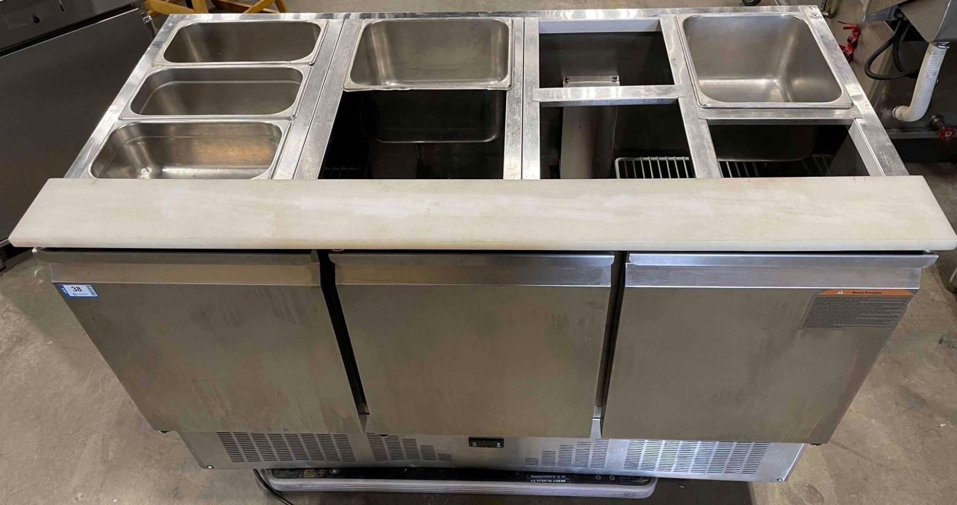 STAINLESS STEEL 3 DOOR REFRIGERATED PREP STATION W/ CUTTING BOARD - Image 9 of 9