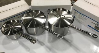 6QT, 4.5QT & 2QT HEAVY DUTY STAINLESS SAUCE PAN SET INDUCTION CAPABLE - NEW