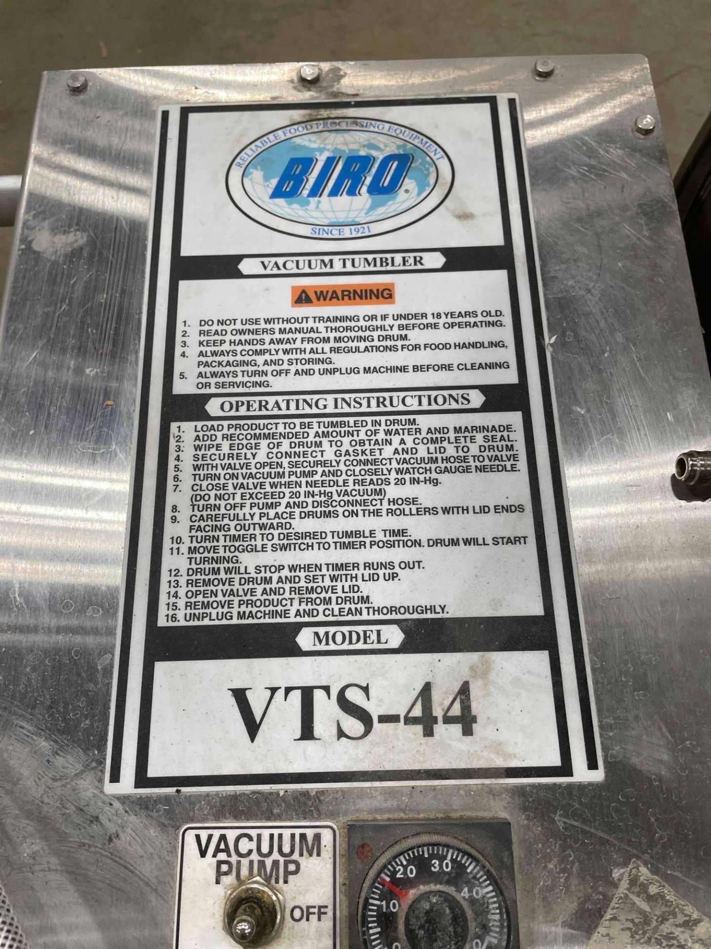 BIRO VTS-44 VACUUM TUMBLER - Image 3 of 6