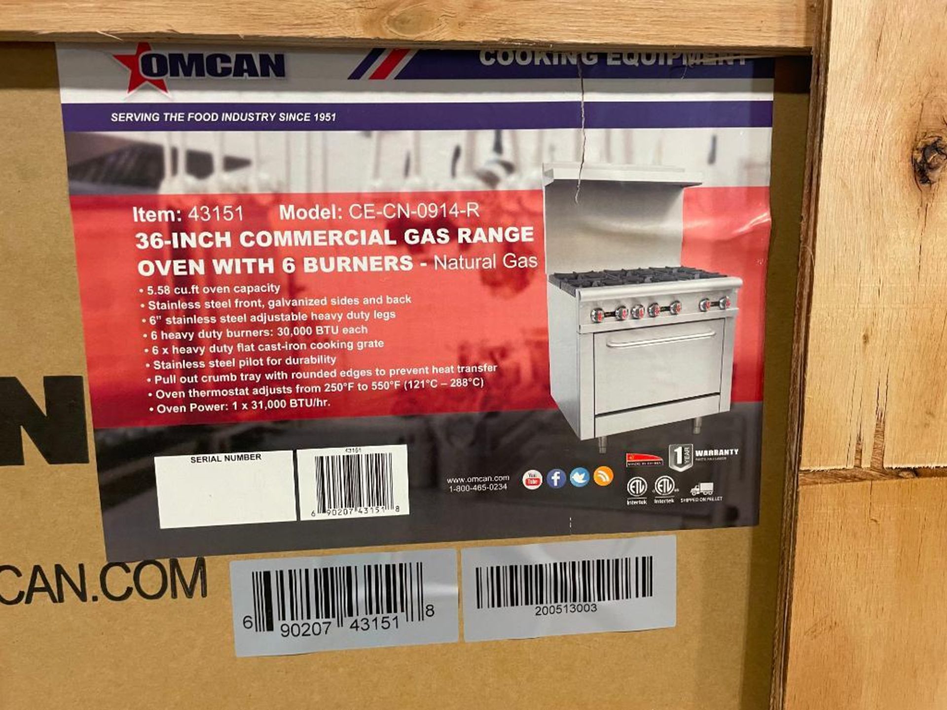 36" COMMERCIAL GAS RANGE, NATURAL GAS - OMCAN 43151 - Image 5 of 5