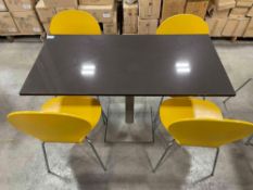 RECTANGULAR BROWN STONE TOP TABLE WITH (4) STRUCTUBE YELLOW BENTWOOD CHAIR