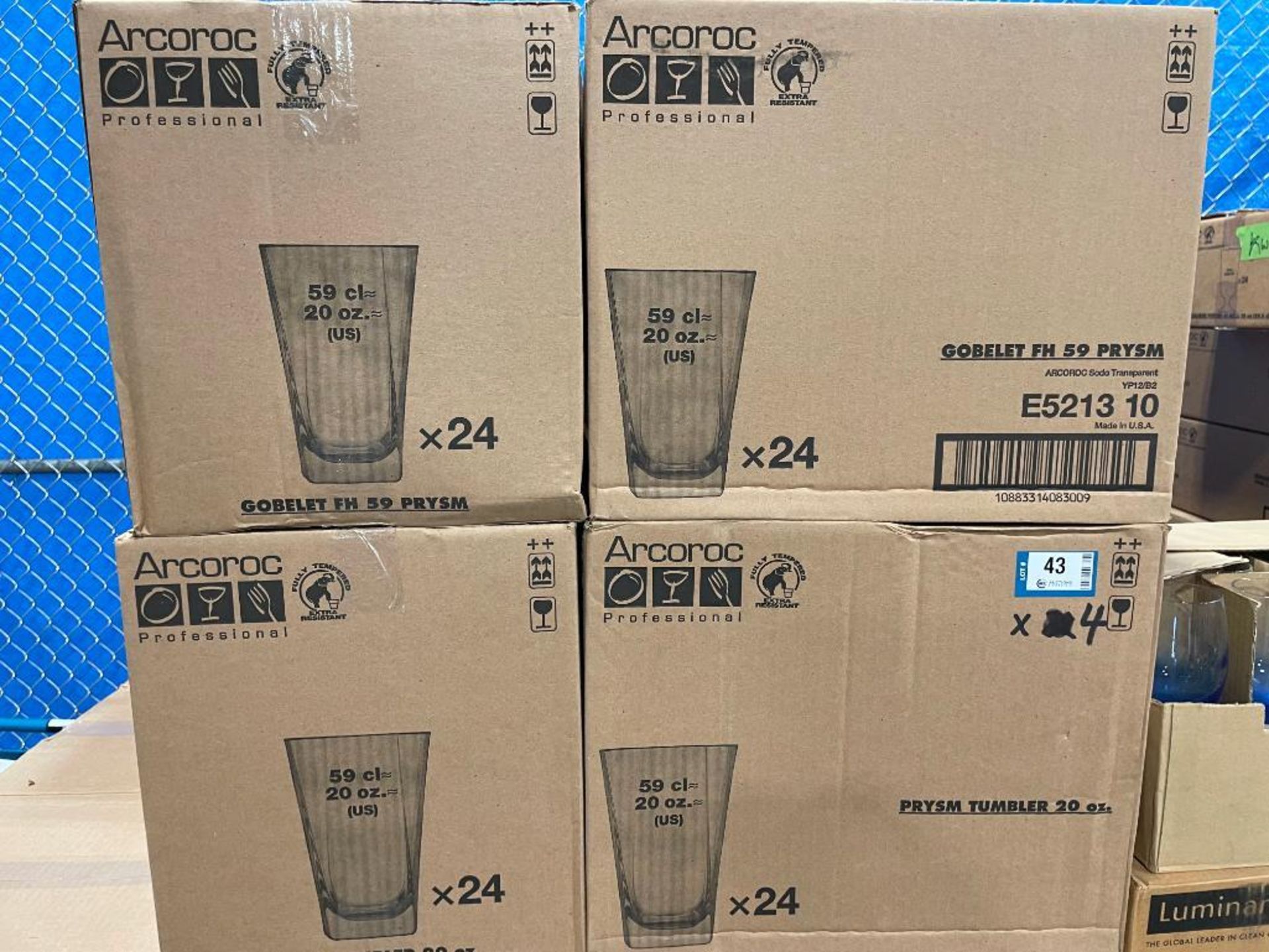 4 CASES OF 20OZ/591ML PRYSM COOLER GLASS, ARCOROC E5213 - 24 PER CASE