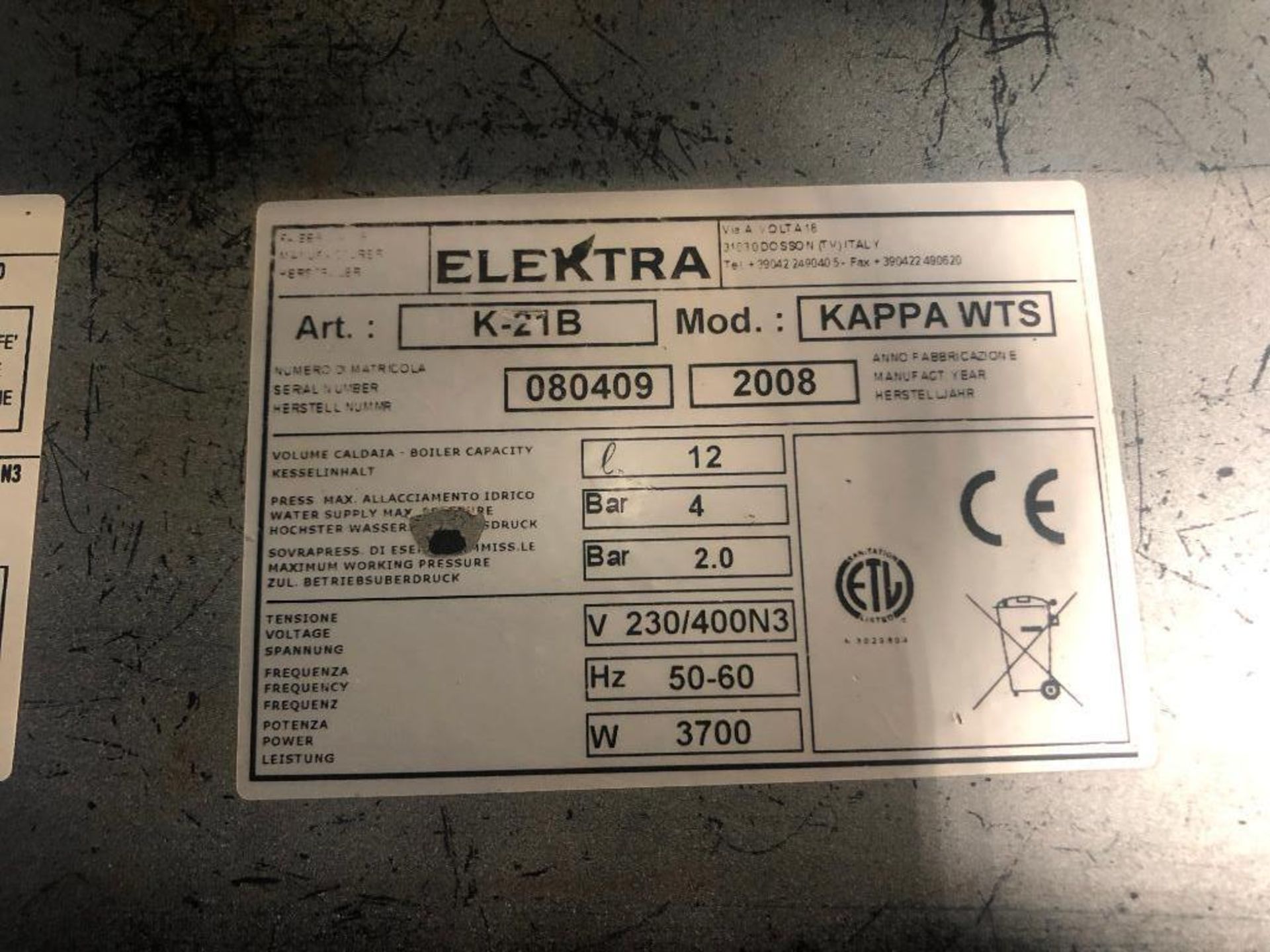 ELEKTRA KAPPA-WTS 2 GROUP ESPRESSO MACHINE - Image 8 of 9