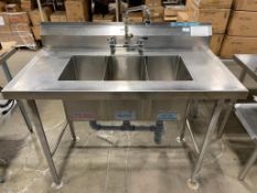 3 COMPARTMENT STAINLESS STEEL SINK W/ TAPS & DUAL DRAINBOARDS