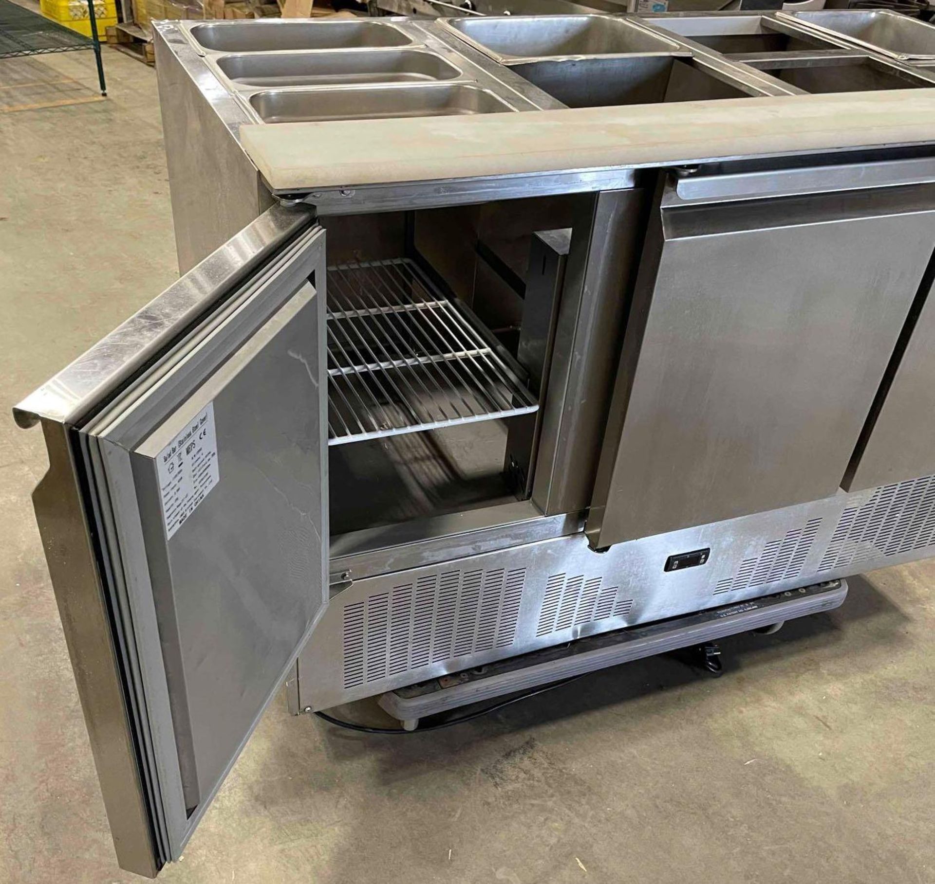 STAINLESS STEEL 3 DOOR REFRIGERATED PREP STATION W/ CUTTING BOARD - Image 4 of 9