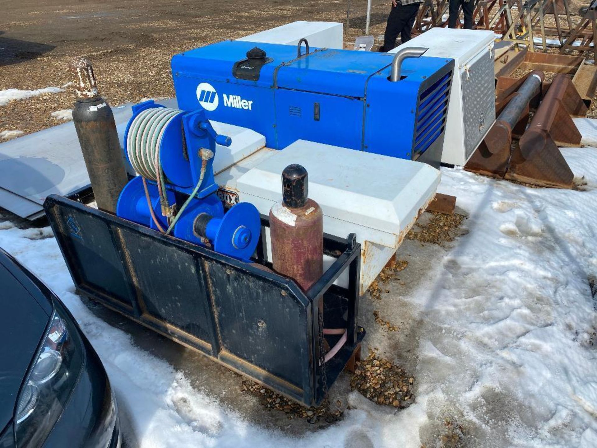 Welding Skid w/ Miller Trailblazer Pro 350 Diesel Welder, 5,718hrs Showing, w/ (3) Hose Reels, Bottl - Image 3 of 8