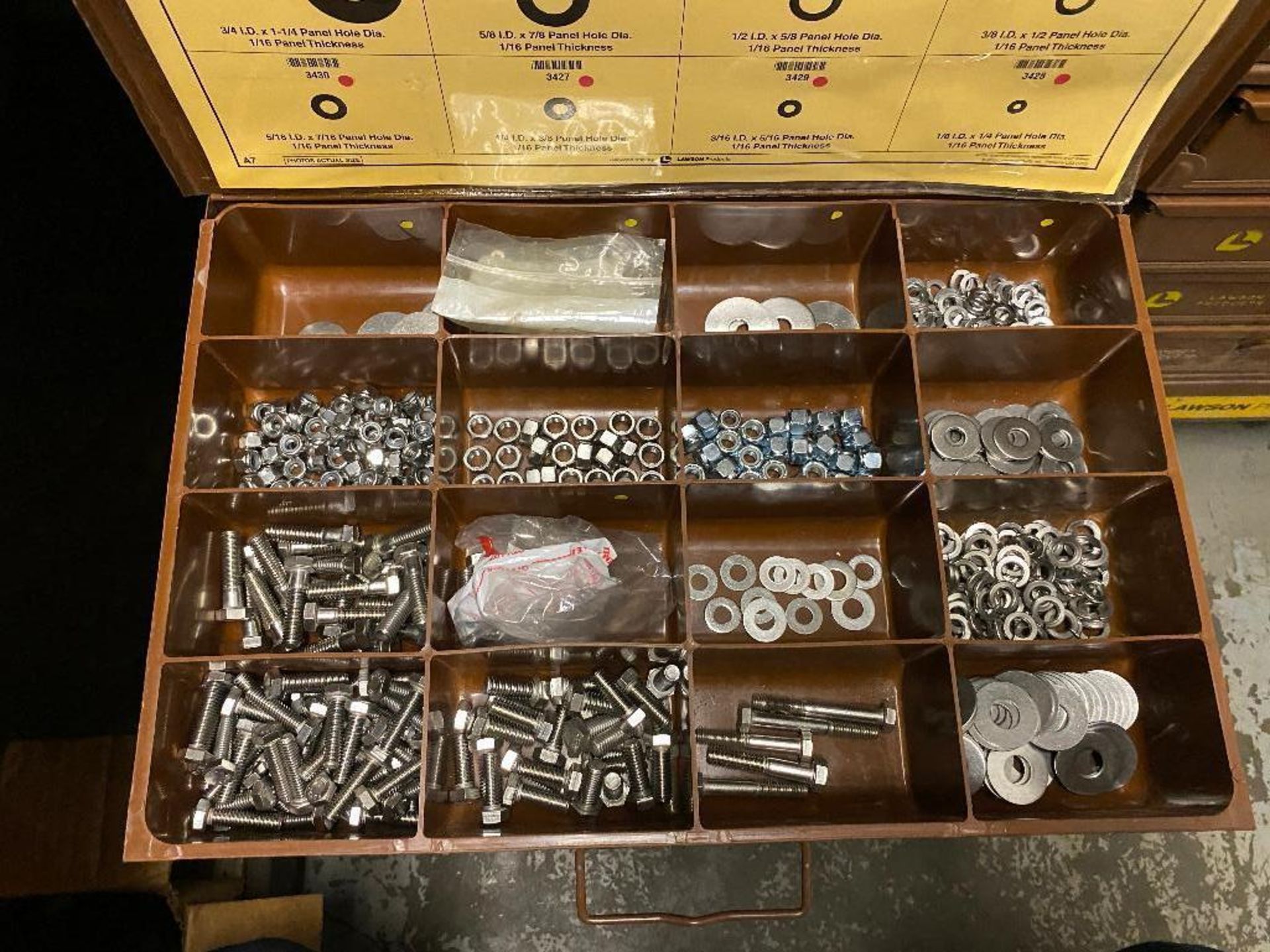 Lawson Products 12-Drawer Parts Cases w/ Stand, Asst. Screws, Maretts, Terminal Connectors, Washers, - Image 10 of 13