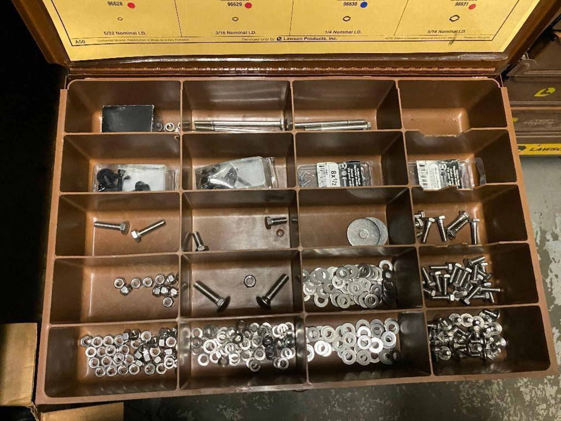 Lawson Products 12-Drawer Parts Cases w/ Stand, Asst. Screws, Maretts, Terminal Connectors, Washers, - Image 11 of 13