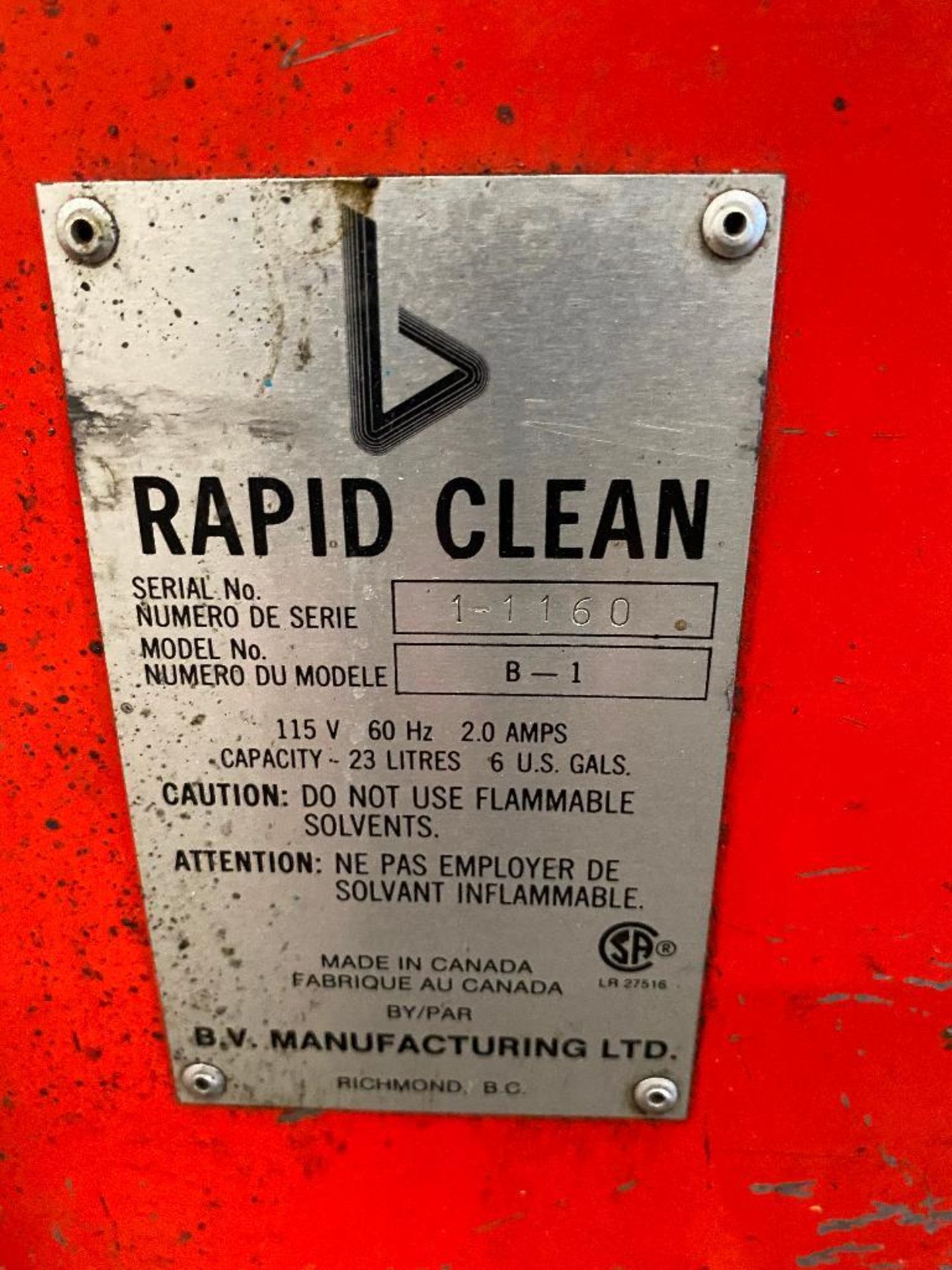 Rapid Clean Parts Washer, 23L Capacity, 115V - Image 3 of 3