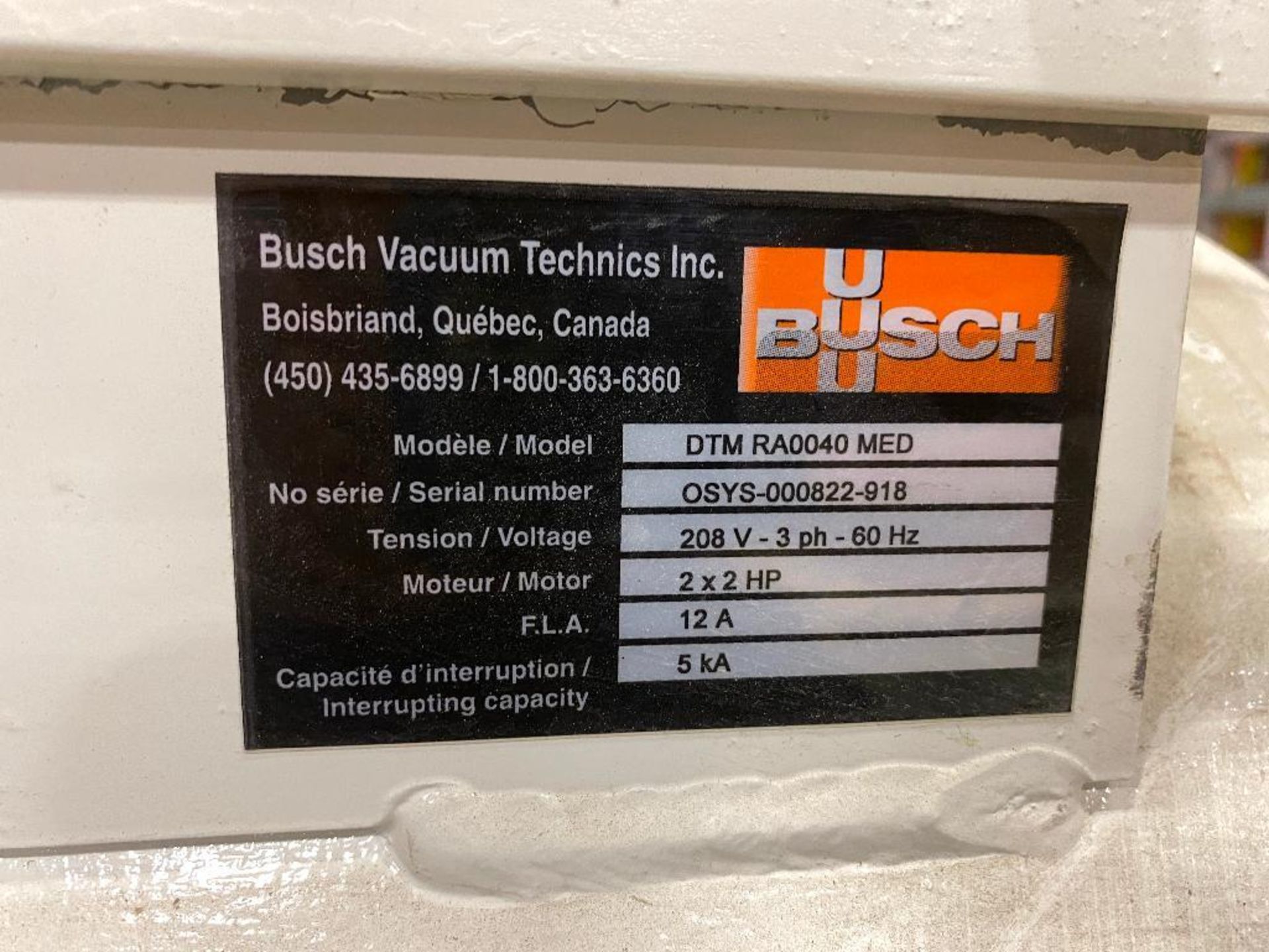 Busch DTM RA0040 MED Vacuum Pump, 208V, 3PH, 2X2HP - Image 3 of 7