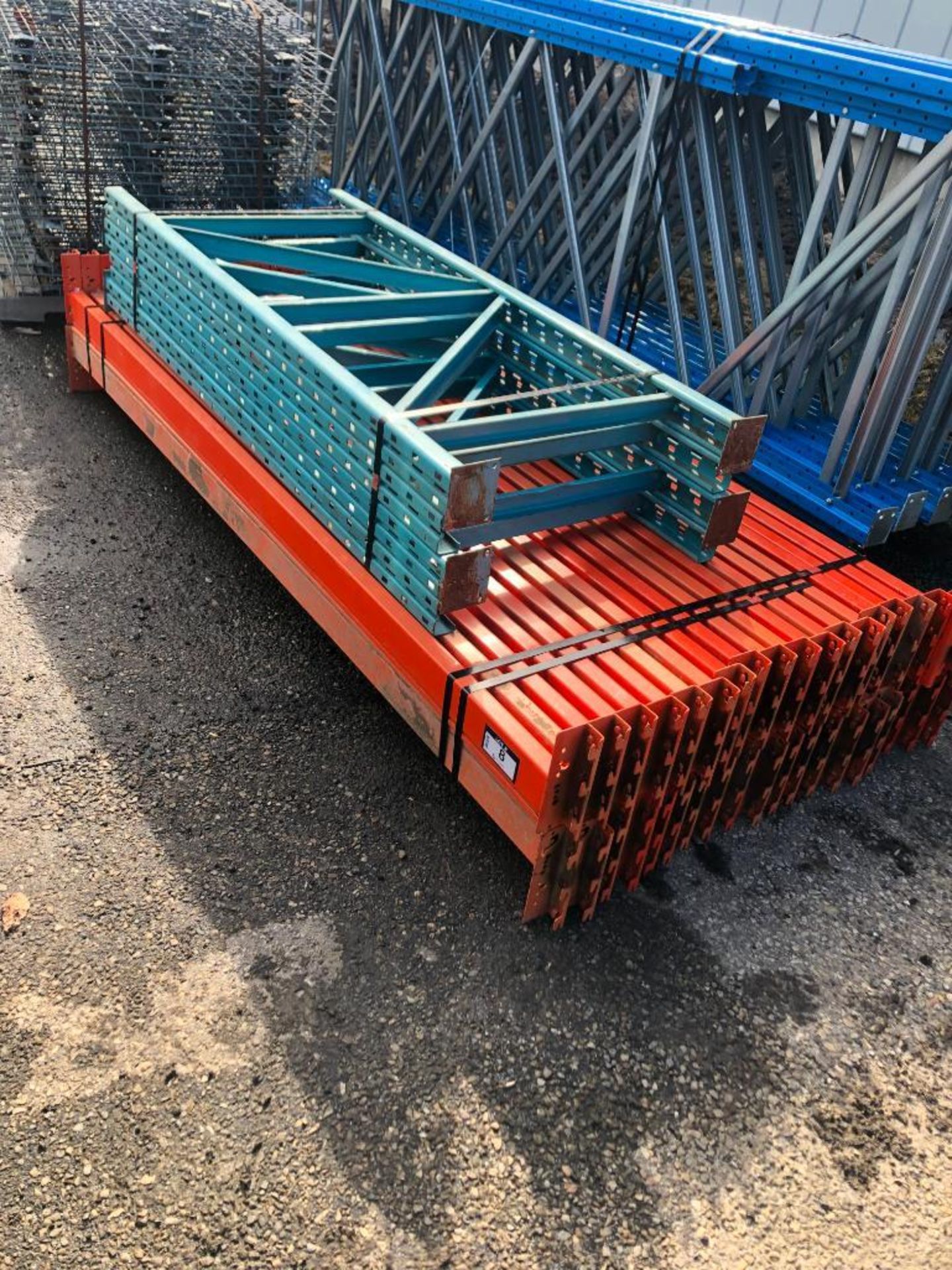 Lot of Asst. Sections of Pallet Racking including (4) 6' X 30" Unirack Uprights and (40) 8' x 4" Bea
