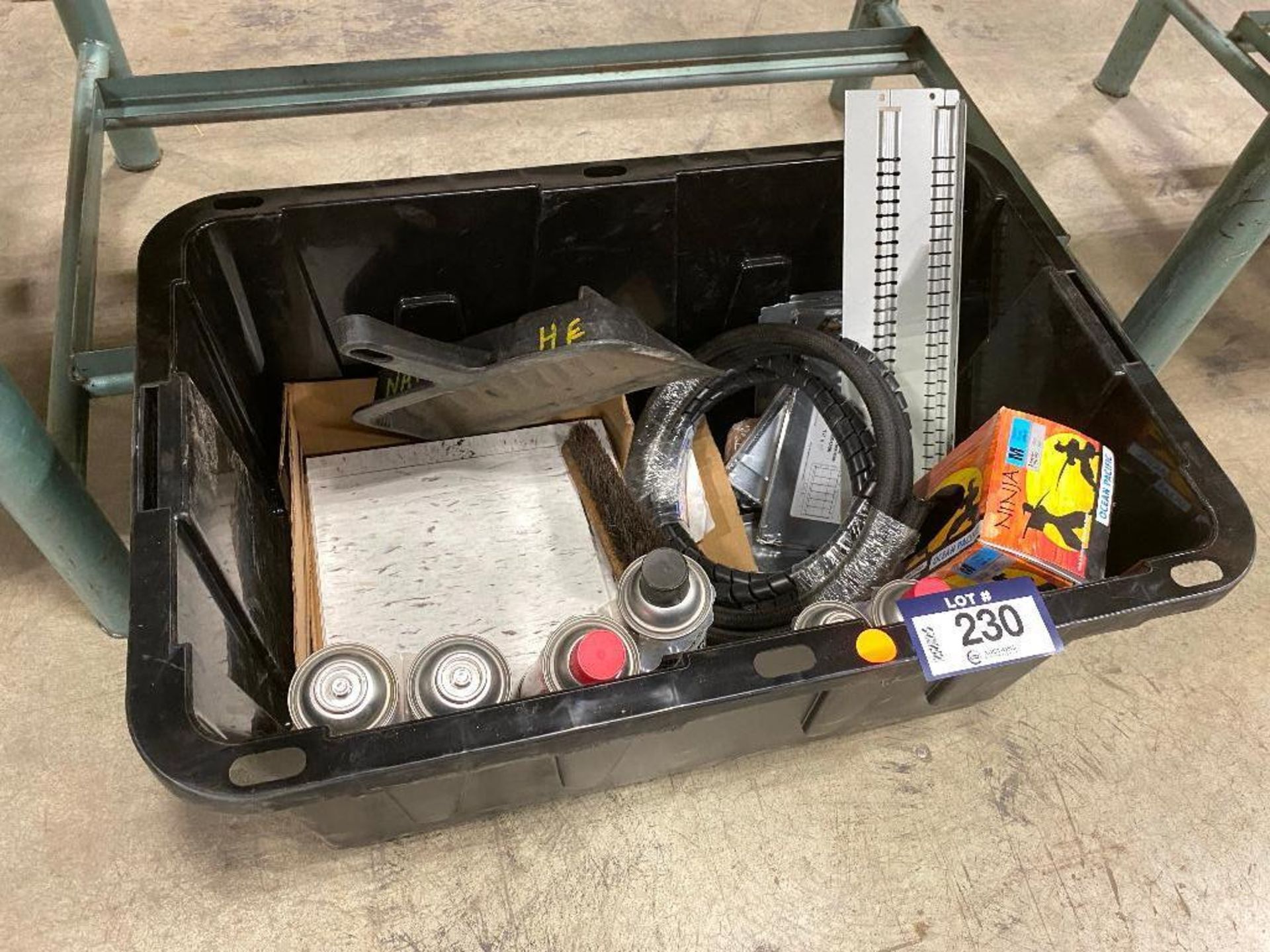 Box of Asst. Flooring Tiles, Fuel Injector Cleaner, Hoses, etc.