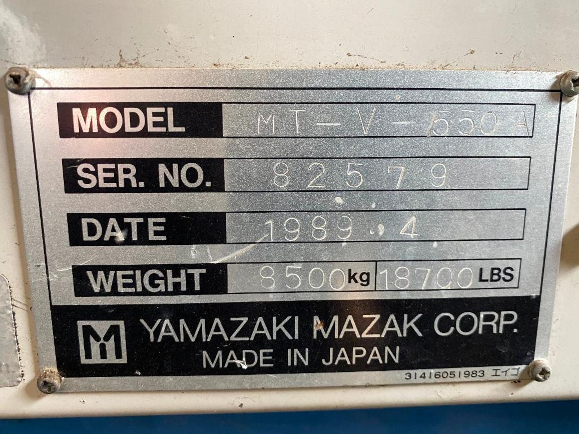 1989 Yamazaki Mazak Corp. MT-V-550A CNC Vertical Mill, 480V, 60Hz, 3PH - Image 14 of 15