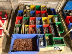 Pallet of Asst. Fasteners, D-Rings, Hex Bolts, Copper Standoffs, etc.