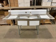 DOUBLE SINK WITH CORNER DRAINS & DUAL DRAINBOARD - OMCAN 43767 - OVERALL DIMS 72" X 24" X 24"