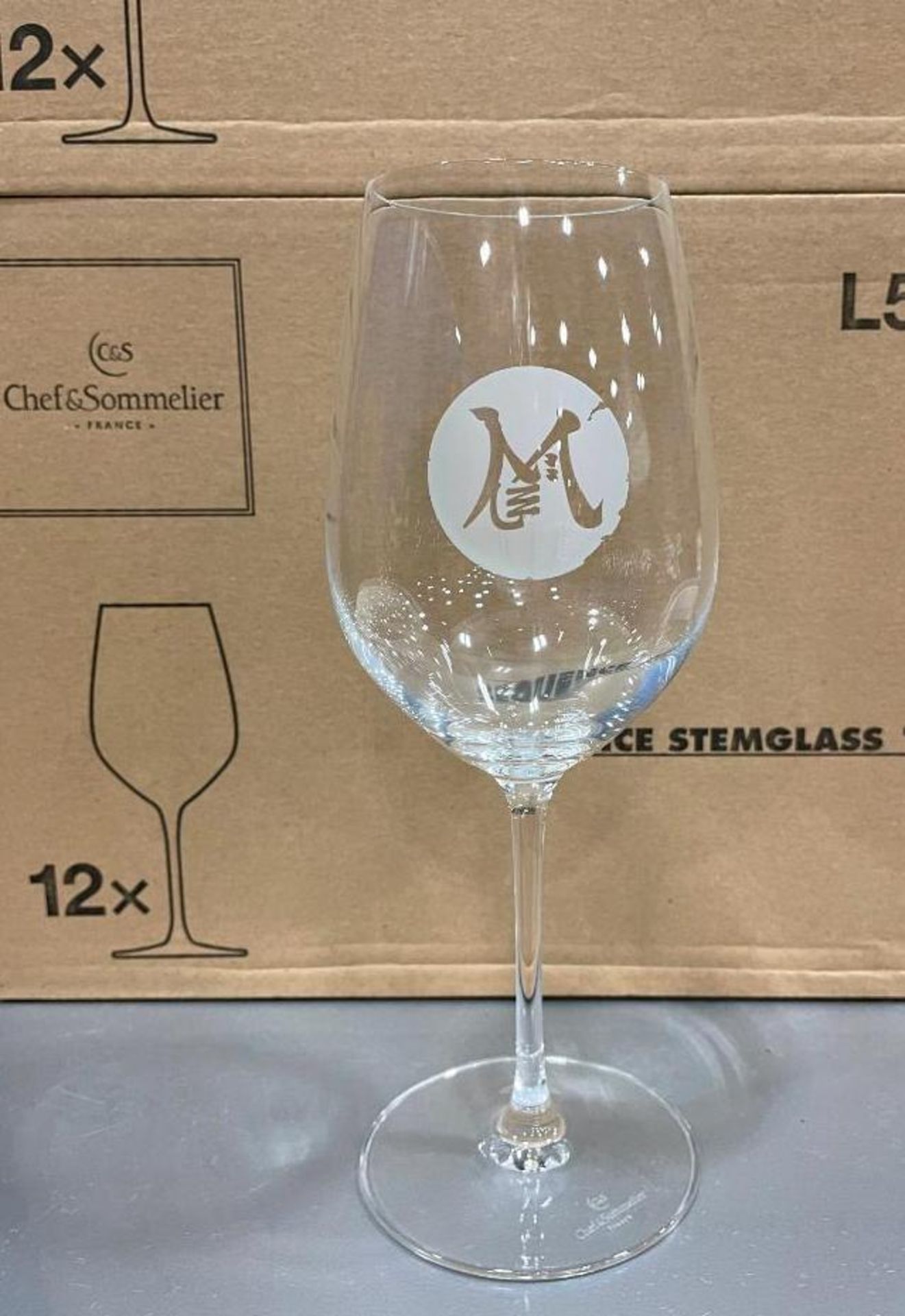 3 CASES OF 19 OZ. SEQUENCE STEM GLASS, BRANDED MYSTIQUE, 12 PER CASE, ARCOROC L5638 - NEW