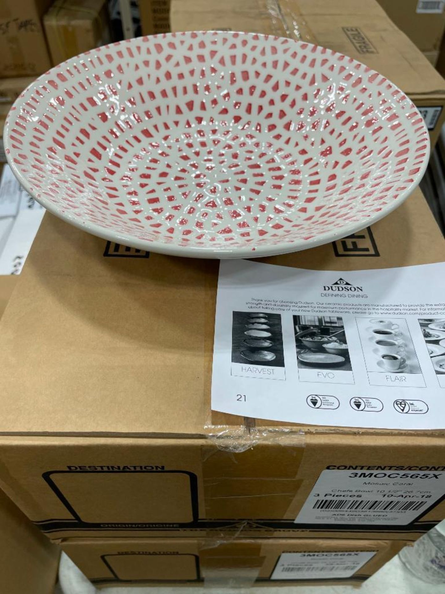 2 CASES OF DUDSON MOSAIC CORAL CHEF BOWLS 10 1/2" - 3/CASE - MADE IN ENGLAND