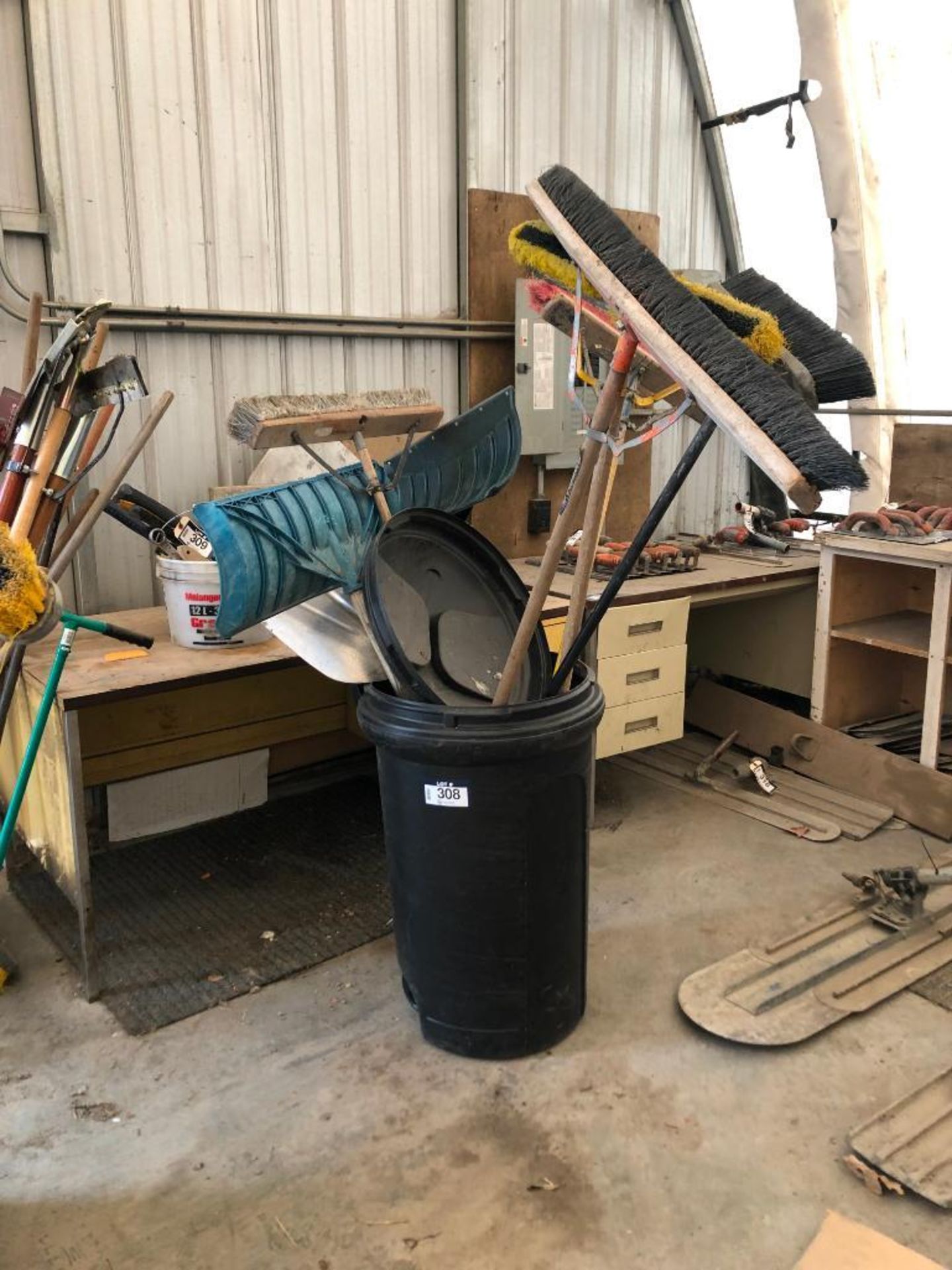 Waste Bin w/ Shovels and Brooms. - Image 2 of 2