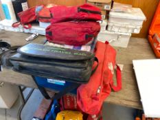 Lot of First Aid Kits, Emergency Eye Wash Travel Bag and Emergency Road Kit.