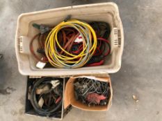 Lot of Asst. Booster Cables, Extension Cords, Work Light, etc.