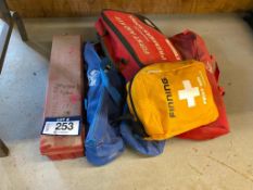 Lot of (2) First Aid Kits, (3) Emergency Road Side Kits and (1) Emergency Road Flare Kit.