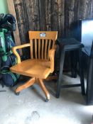 Oak Rolling Office Chair with Black Wooden Stool