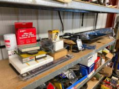 Shelf of Asst. Automotive Parts Including: Air Filter, Oil Filter, Wiper Blades & More