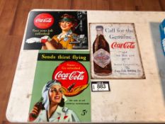 (3) Coca Cola Metal Shop Signs