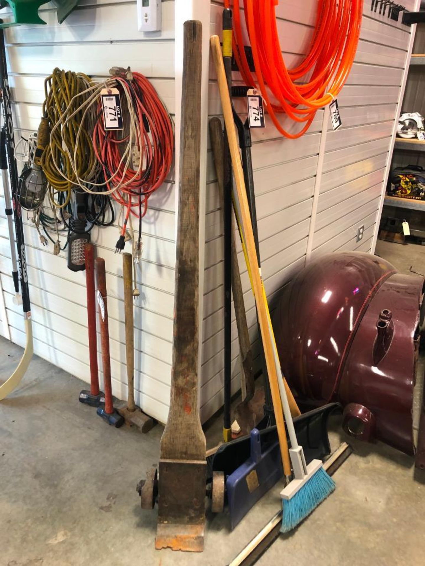 Lot of Brooms, Snow Shovel, Lever Dolly & More - Image 2 of 2