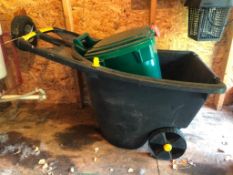 Plastic Wheelbarrow & Green Wheeled Storage Cart