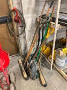 Lot of Asst. Manual Barrel Pump, Brooms, Shovels, Squeegee, etc.