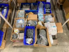 Pallet of Asst. Fasteners and Parts Bins including Bolts, Washers, etc.