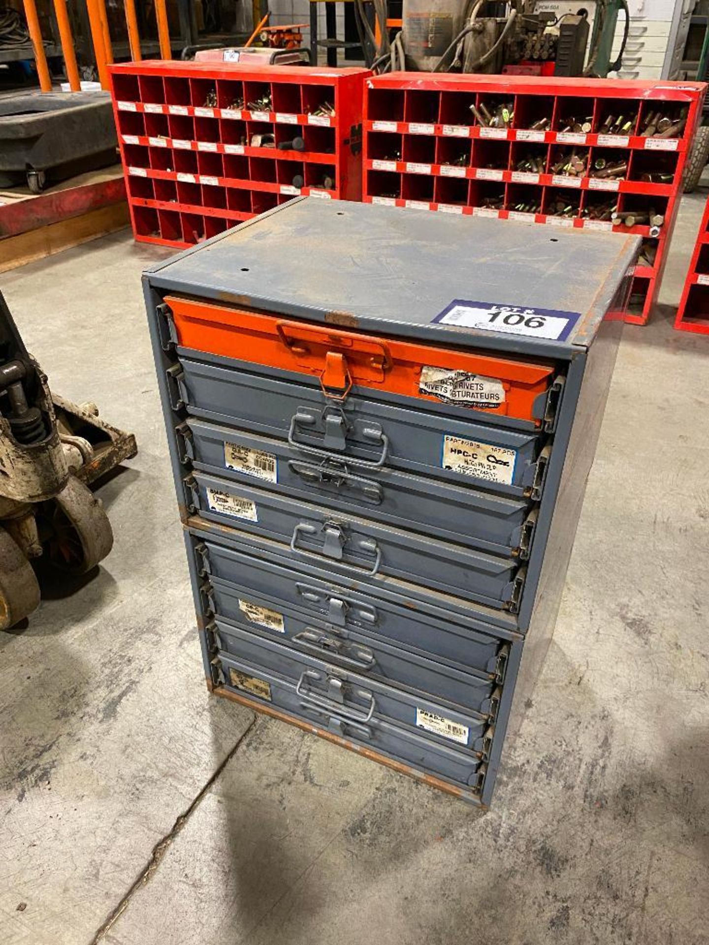 Parts Drawers w/ Asst. Contents including Rivets, Pins, Nuts, Bolts, Washers, Screws, Fuses, Connect - Image 2 of 10