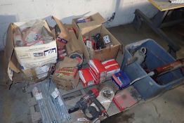 Pallet of Asst. Hilti Fasteners, Shot, Adhesives, Guns, etc.