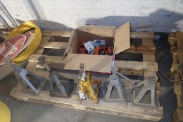 Lot of 5 Axle Jacks and Pipe Hangers.