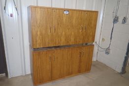 Lot of 2 Wooden 4-door Storage Credenzas and Asst. Office Supplies.