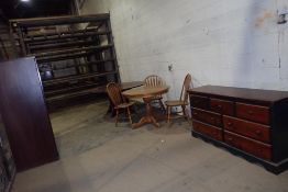 Lot of Dining Table w/ 3 Chairs, Round Meeting Table, Dresser and Storage Cabinet.