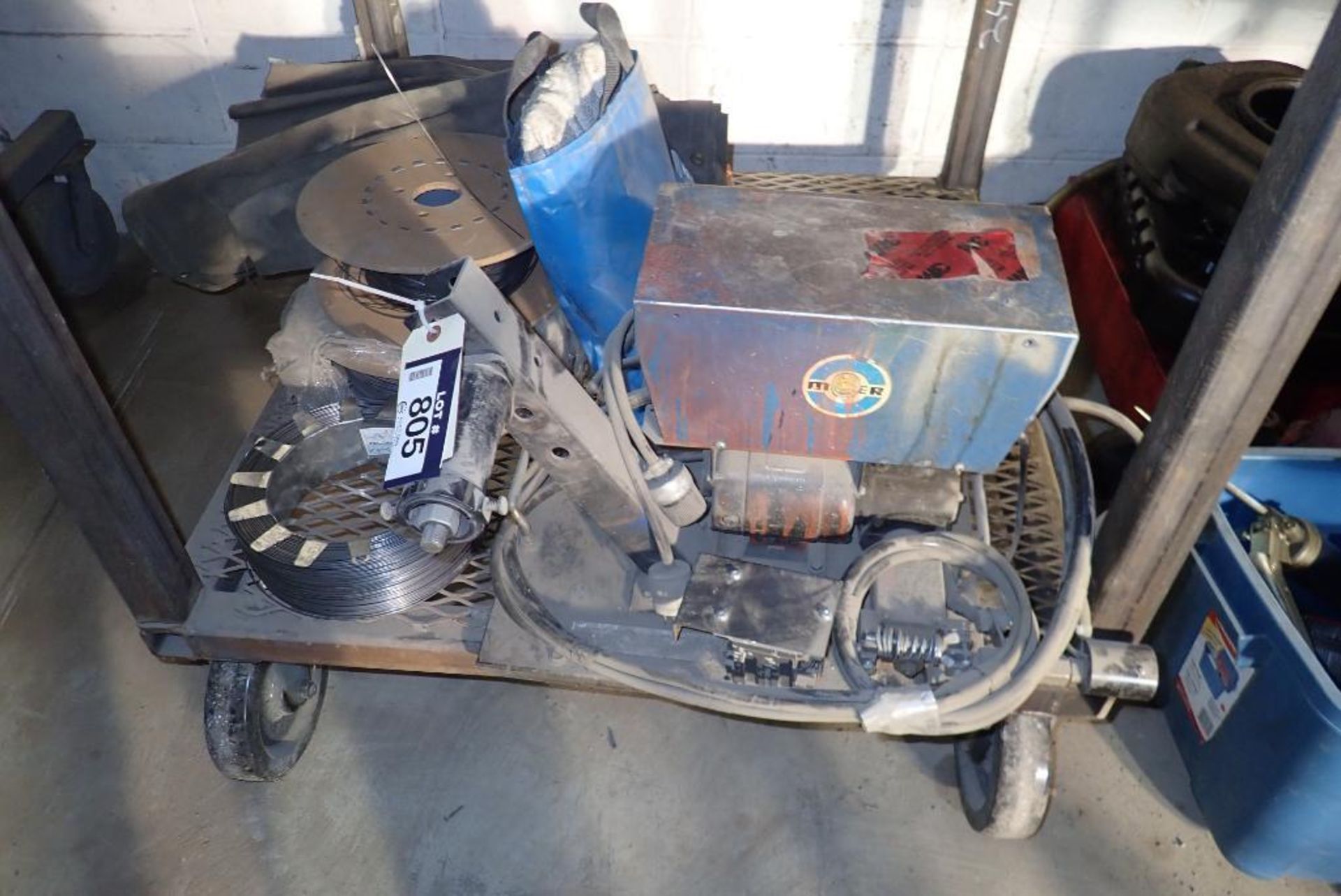 Lot of Miller Millermatic 10E Wire Feeder, Asst. Welding Stick, Coil, Helmets, Stingers, etc.