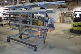 Mobile Single Sided 6'x4'x6' Cantilever Rack w/ Bosch 14" Cold-Cut Chop Saw and Contents.