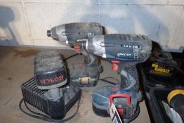 Lot of 2 Bosch Cordless 18V Impact Guns w/ Charger and Spare Battery.