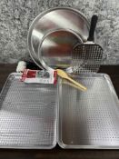 COMMERCIAL ALUMINUM COOKING & ACCESSORIES - LOT OF 9 PIECES