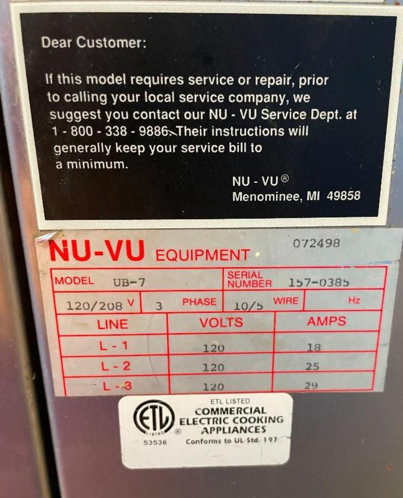 NU-VU UB-7 PROOFER-OVEN **BROKE/MISSING KNOBS** - Image 2 of 10