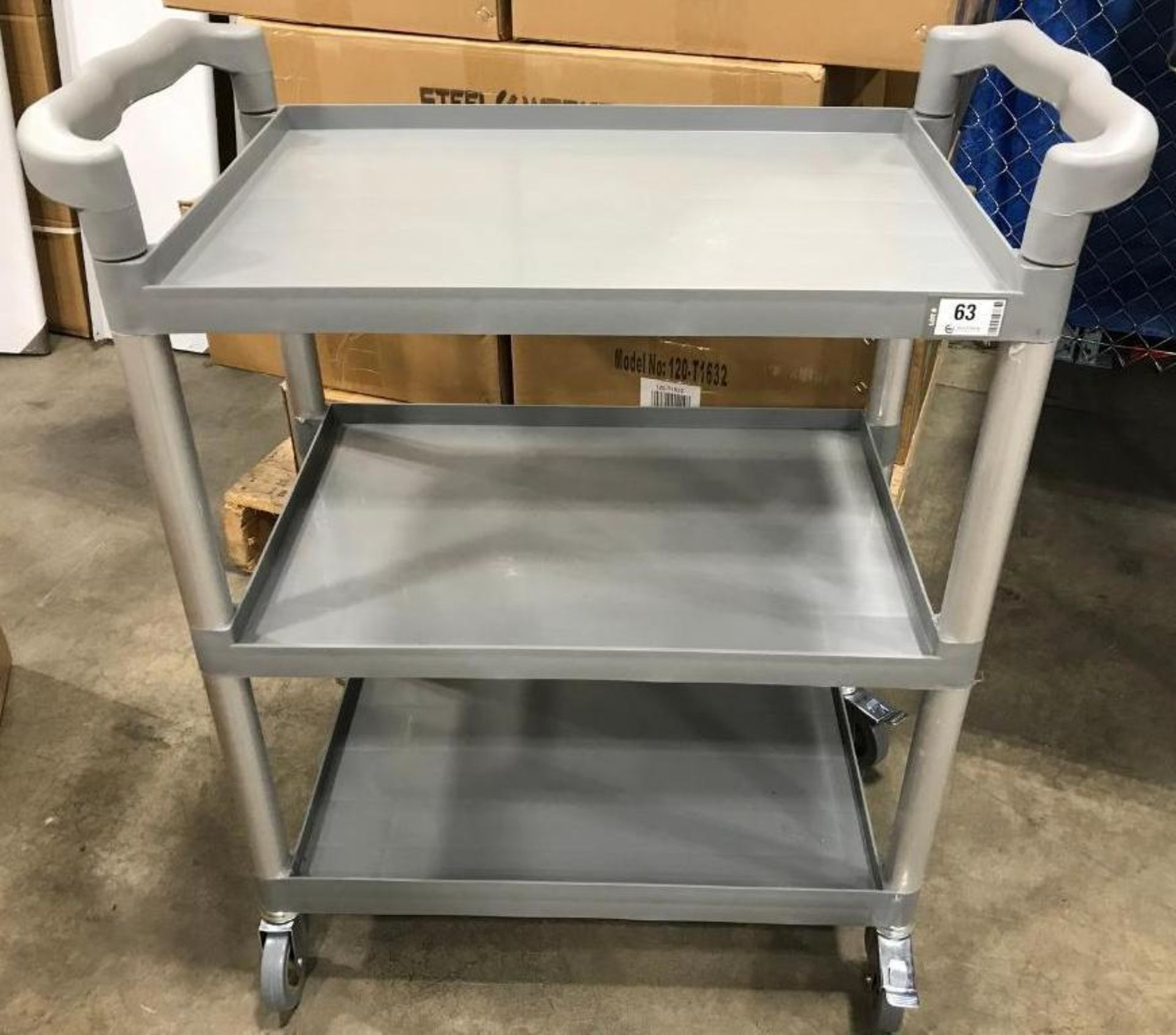 3 TIER TROLLEY CART, GREY, 16-1/8"X32-7/8"X37-7/8"H, 120-T1632 - NEW