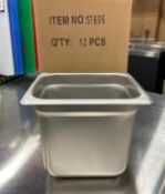 BOX OF 1/6 SIZE 6" DEEP STAINLESS STEEL INSERT, JOHNSON ROSE 57606 - LOT OF 12 - NEW