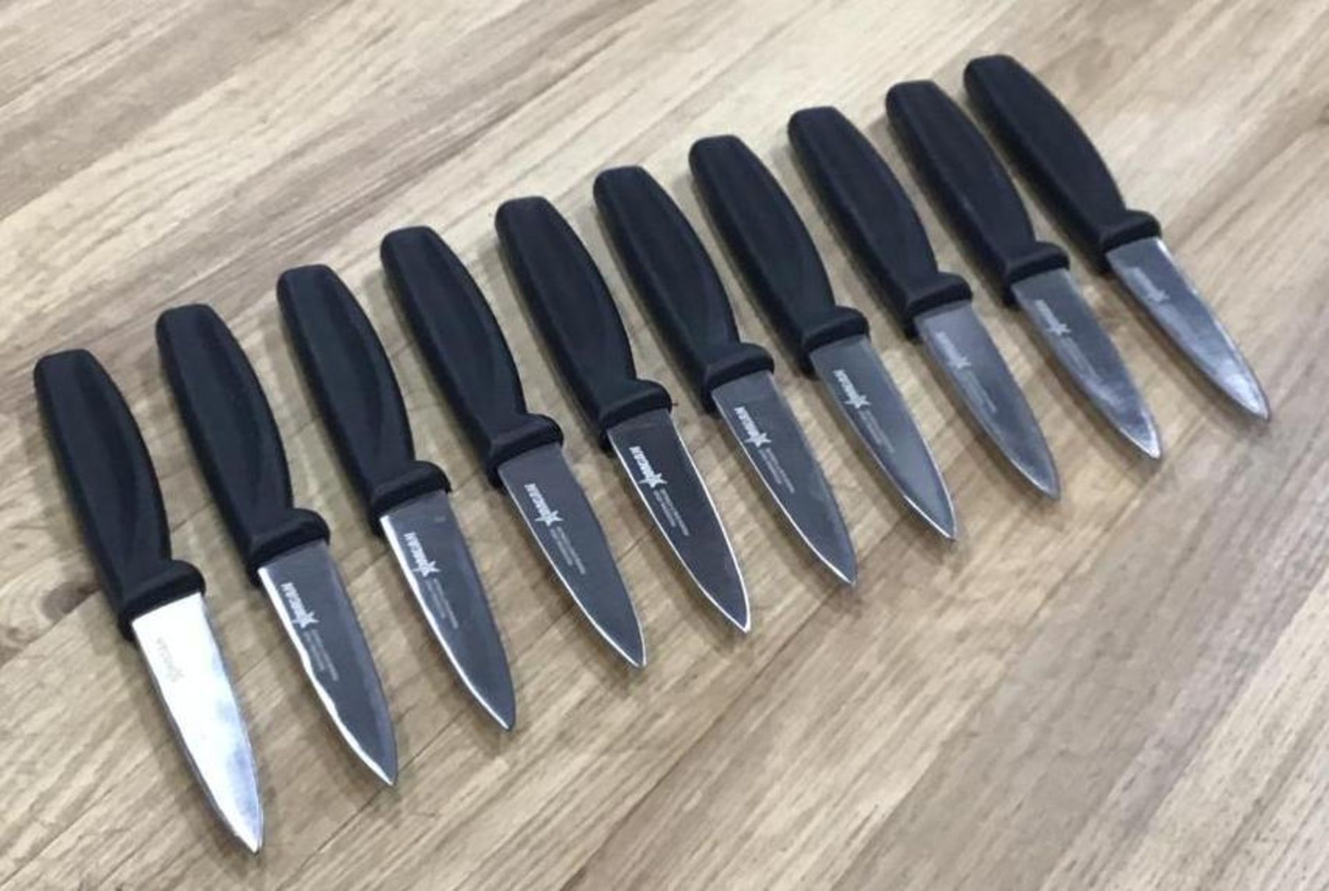 3.25" PARING KNIVES W/BLACK HANDLE - LOT OF 10